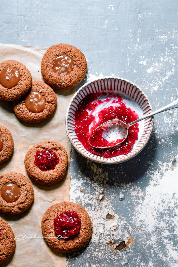 Paleo almond cookies with homemade raspberry jam. @lachicabites Food and Restaurant photography in London