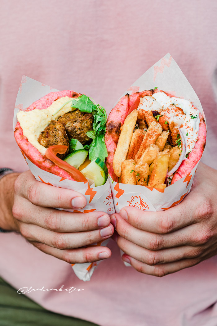 Restaurant Photography in London. Pink greek wraps @lachicabites